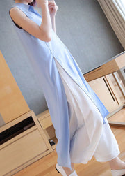 Organic Light Blue Oversized Side Open Chiffon Long Shirts Summer