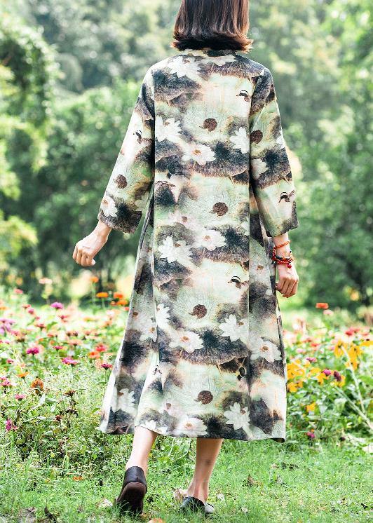 Organic Lotus Quilting Dresses Stand Collar Chinese Button Robes Spring Dresses - SooLinen
