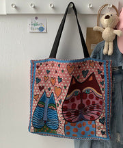 Organic Love Cats Print Patchwork Canvas Oversize Tote Handbag