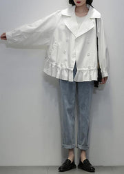 Organic Notched double breast  crane coats white oversized outwear - SooLinen