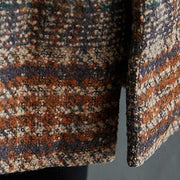 Organic Notched pockets Plus Size tunic pattern blue plaid Dresses jackets - SooLinen