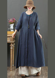 Organic O Neck Patchwork Spring Outfit Wardrobes Navy Maxi Dresses - SooLinen
