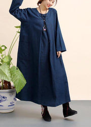 Organic O Neck Pockets Spring Dresses Fashion Ideas Navy Dresses - SooLinen
