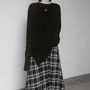 Organic O Neck Side Open Clothes For Women Design Black Tops - SooLinen