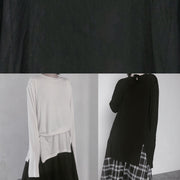 Organic O Neck Side Open Clothes For Women Design Black Tops - SooLinen