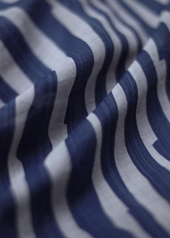 Organic Blue Striped Blouse O Neck Top Photography - SooLinen