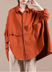 Organic Orange Coat For Woman Wardrobes Lapel Batwing Sleeve Spring Coats - SooLinen