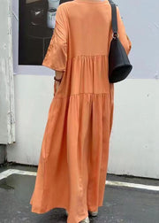 Organic Orange Embroidered Patchwork Cotton Dresses Summer