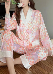 Organic Orange Original Design Print Patchwork Ice Silk Pajamas Two-Piece Set Spring