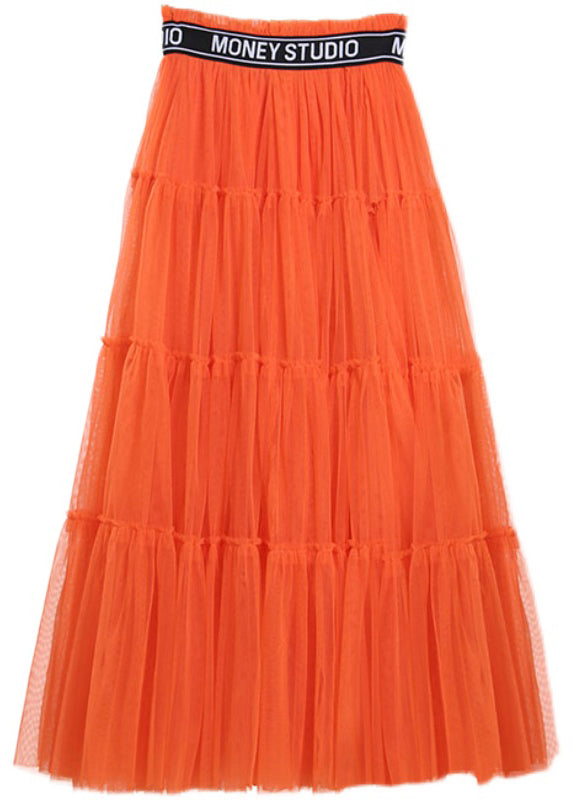 Organic Orange Patchwork Solid Tulle Skirt Spring