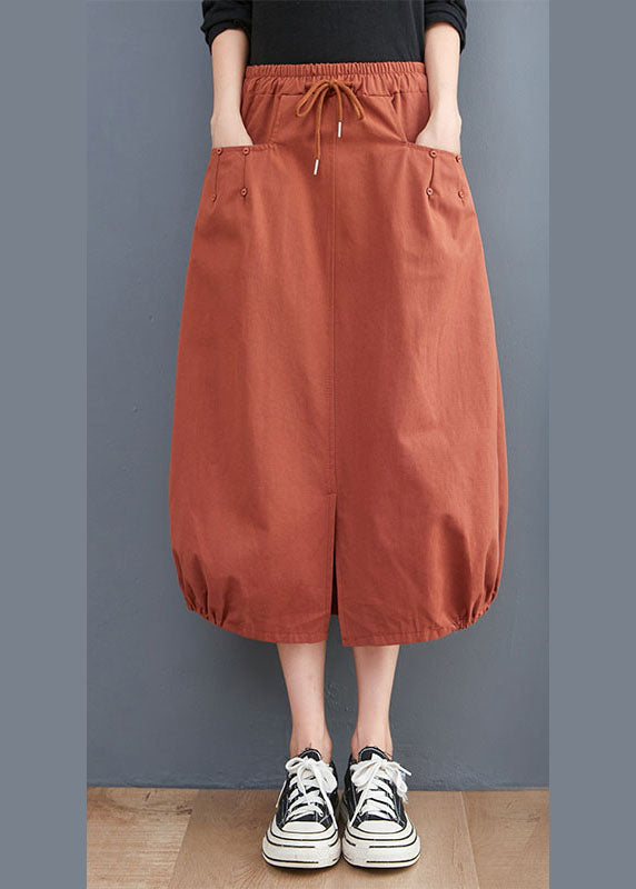 Organic Orange Tie Waist Pockets Casual Fall Skirts