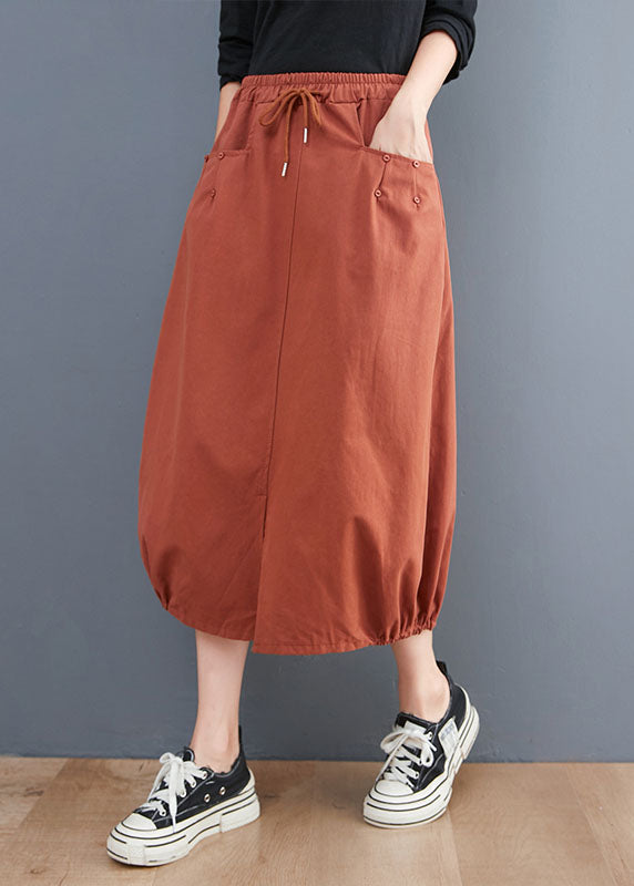 Organic Orange Tie Waist Pockets Casual Fall Skirts