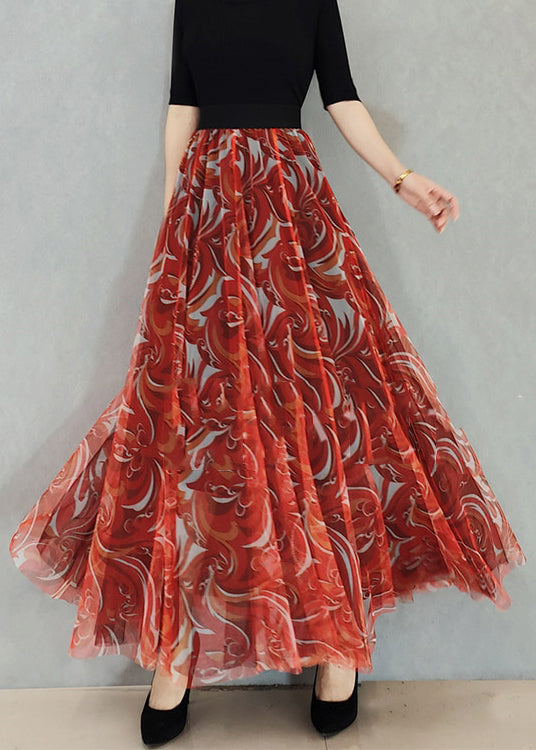 Organic Orange Wrinkled Print Exra Large Hem Tulle Skirt Spring