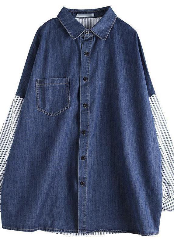 Organic Patchwork Shirts Women Denim Blue Tops - SooLinen