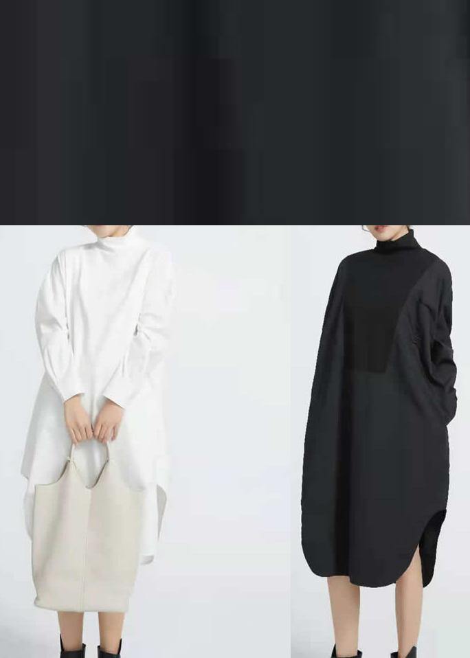Organic Patchwork cotton Asymmetrical Hem Black Maxi Dresses - SooLinen