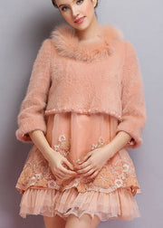 Organic Pink Embroidered Nail bead fashion Winter sweaters Dress