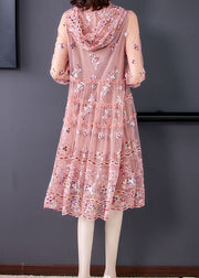 Organic Pink Hooded Embroidered Tulle A Line Dress Summer
