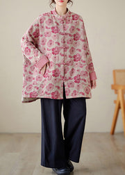 Organic Pink Oversized Print Fine Cotton Filled Coat Outwear Winter
