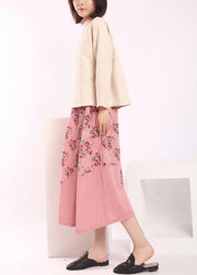 Organic Pink Patchwork A Line Skirts Cotton Linen - SooLinen