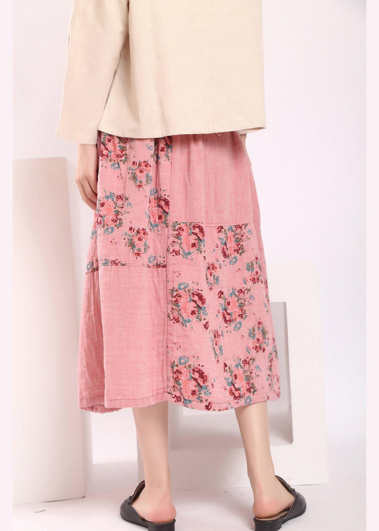 Organic Pink Patchwork A Line Skirts Cotton Linen - SooLinen