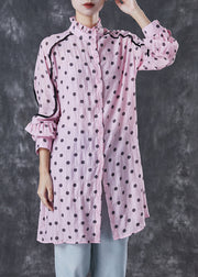 Organic Pink Ruffled Collar Print Cotton Shirt Dress Spring