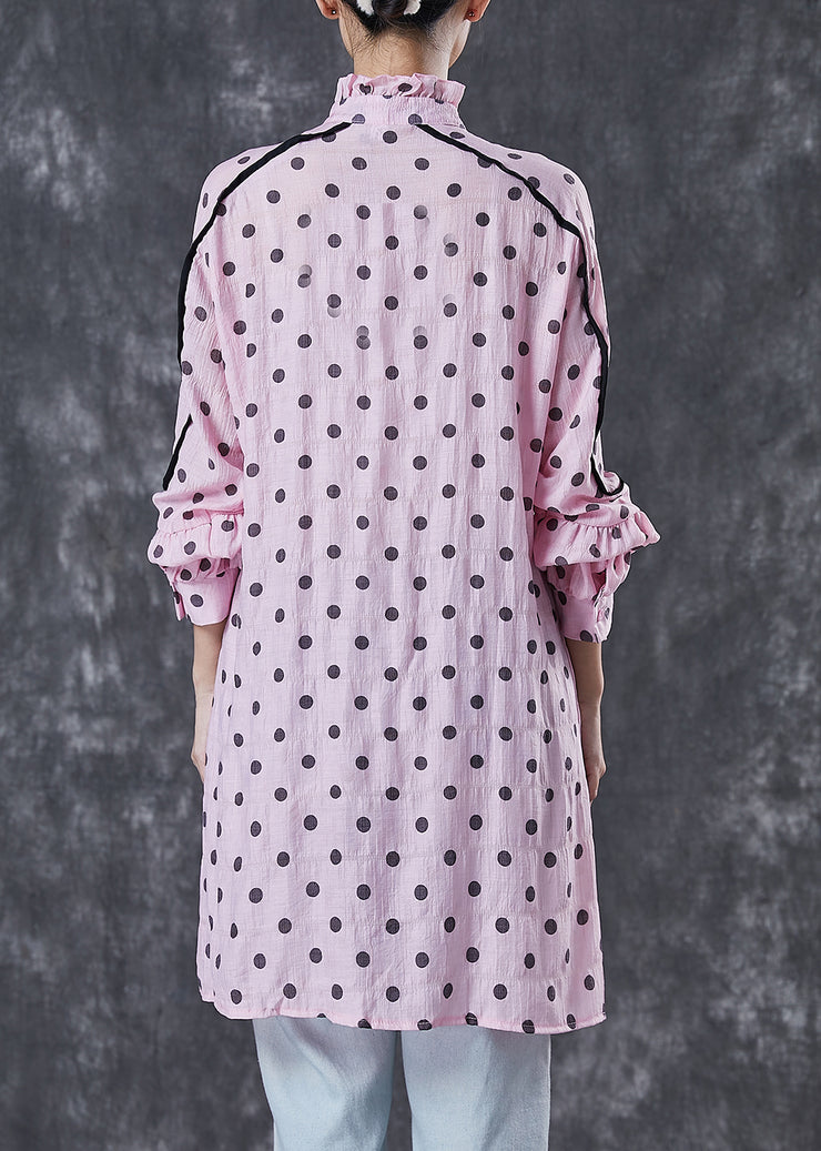 Organic Pink Ruffled Collar Print Cotton Shirt Dress Spring