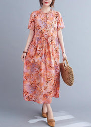 Organic Print tie waist Cotton Ruffled Summer Maxi Dress - SooLinen