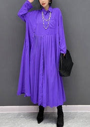 Organic Purple Peter Pan Collar Wrinkled Button Maxi Dress Fall