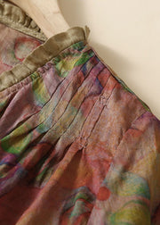 Organic Purple Print Ruffled Patchwork Linen Tops Summer