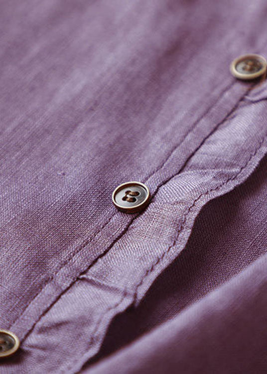 Organic Purple Ruffled Button Tops Half Sleeve