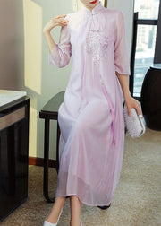 Organic Purple Tasseled Embroidered Patchwork Silk Dress Summer