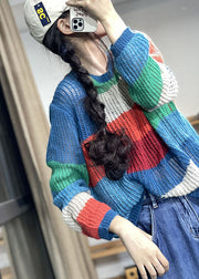Organic Rainbow Patchwork Loose Casual Herbst Strickpullover