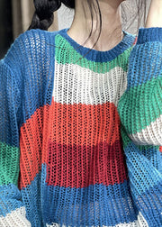 Organic Rainbow Patchwork Loose Casual Fall Knit sweaters