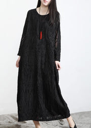 Organic Red Jacquard O-Neck Loose Silk Dress Summer - SooLinen