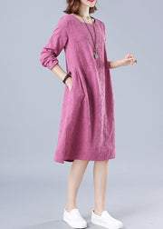 Organic Rose Jacquard Tunic O Neck Loose Spring Dresses - SooLinen