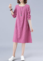 Organic Rose Jacquard Tunic O Neck Loose Spring Dresses - SooLinen