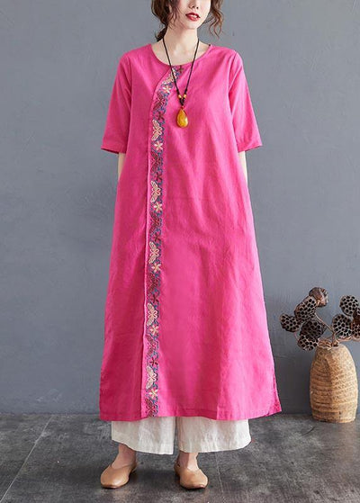 Organic Rose side open Cotton Linen Summer Vacation Dresses - SooLinen
