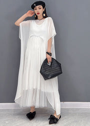 Organic Solid White O-Neck Chiffon Vest Dress And Cloak Two Piece Set Outfits Summer