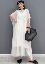 Organic Solid White O-Neck Chiffon Weste Kleid und Umhang Zweiteiler Outfits Sommer
