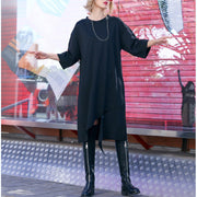 Tunika-Oberteil aus Bio-Baumwolle mit drei Viertelärmeln, feine schwarze Catwalk-Tunika-Kleider