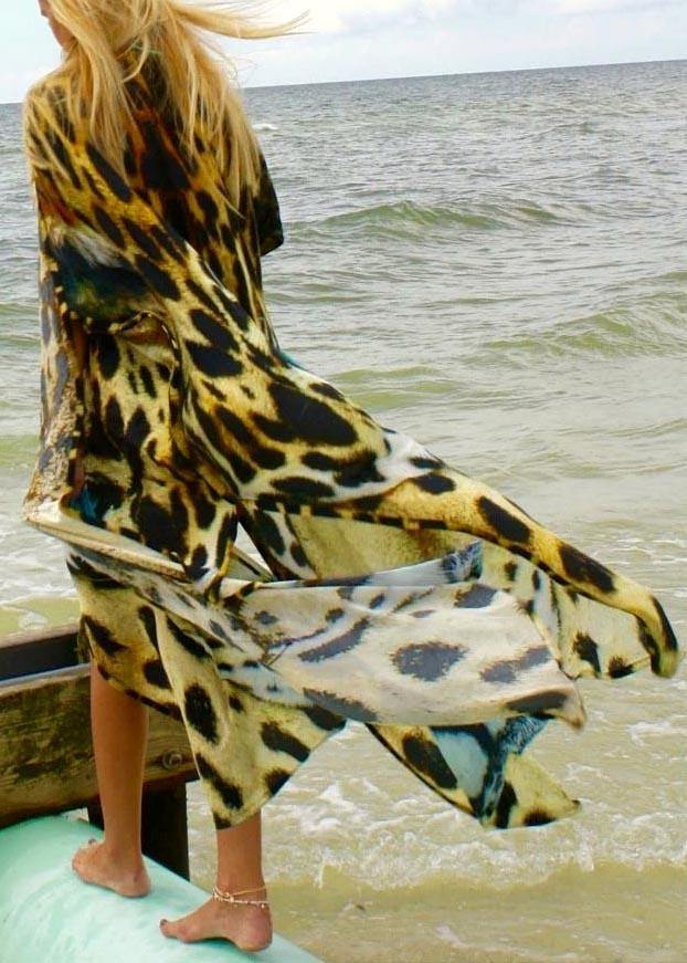 Organic Tiger Print side open Ankle Dress Coat - SooLinen