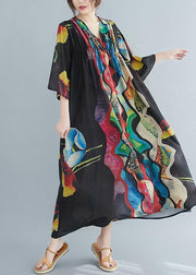 Organic V Neck Cinched Spring Tunics Print Plus Size Dresses - SooLinen