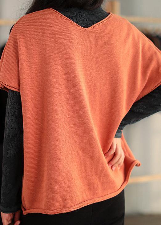 Organic V Neck Sleeveless Spring Clothes Wardrobes Orange Tops - SooLinen