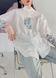 Organic White Embroidered Patchwork Cotton Shirt Spring