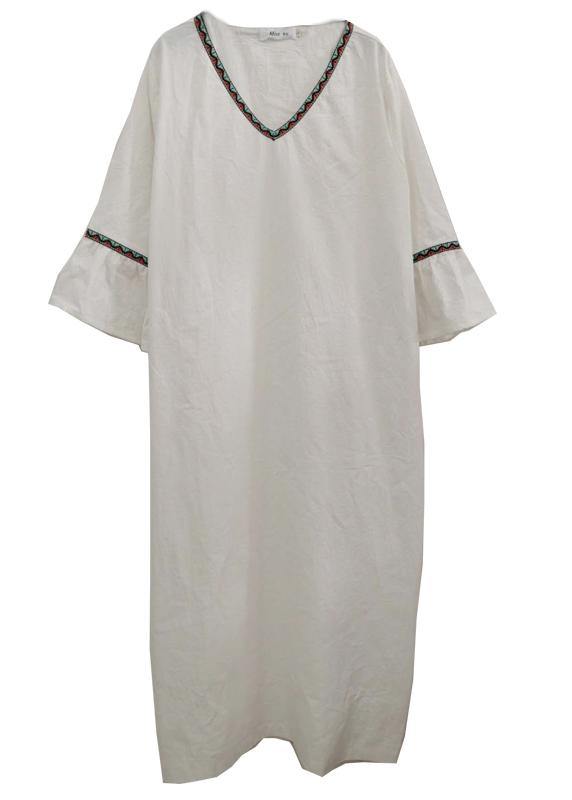 Organic White Embroidery Summer Dresses Gown - SooLinen