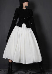 Organic White High Waist Cinched Patchwork Summer Cotton Skirts - SooLinen