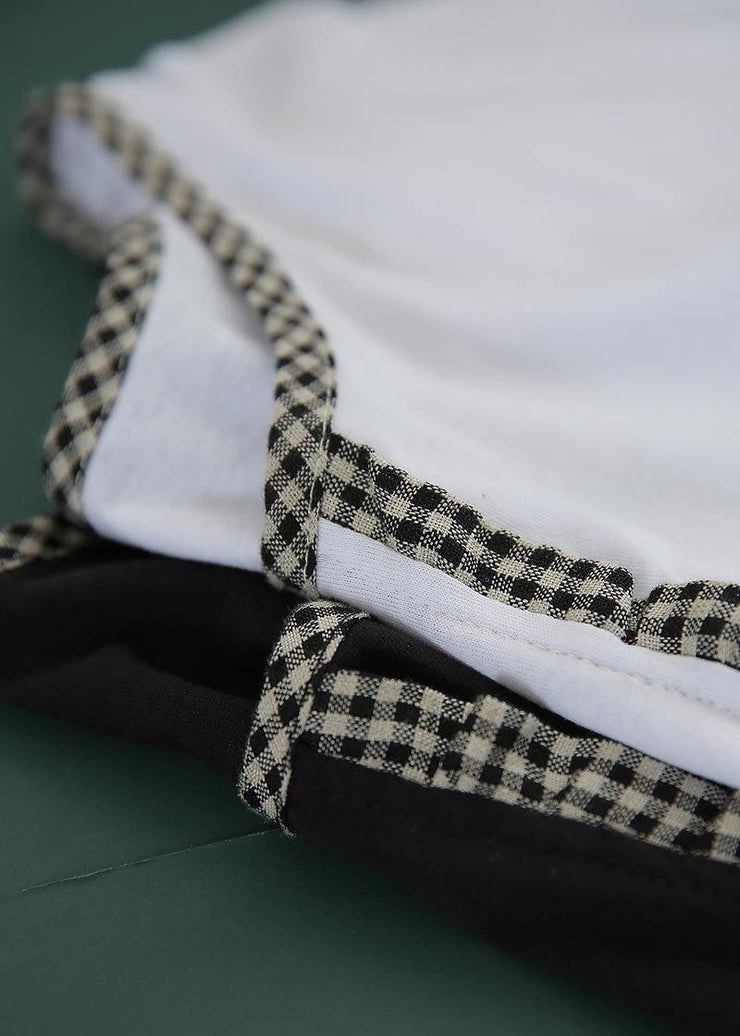 Organic White Patchwork Plaid Cotton Linen Holiday Dress Summer - SooLinen