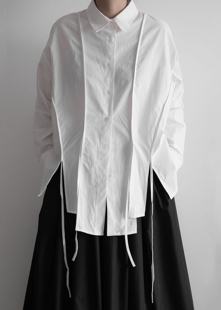 Organic White Peter Pan Collar Asymmetrical Design Cotton Shirts Spring