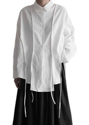 Organic White Peter Pan Collar Asymmetrical Design Cotton Shirts Spring