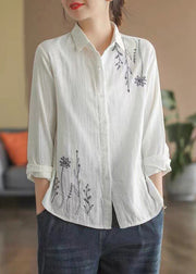Organic White Peter Pan Collar Cotton Shirt Long Sleeve